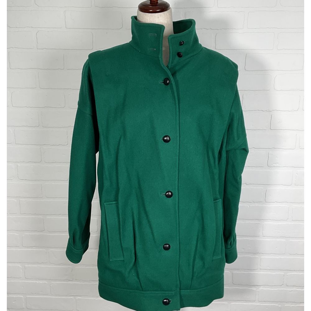International Scene Coat Women 7/8 Green Pleat Blouson 90s Wool Yugoslavia VTGโ